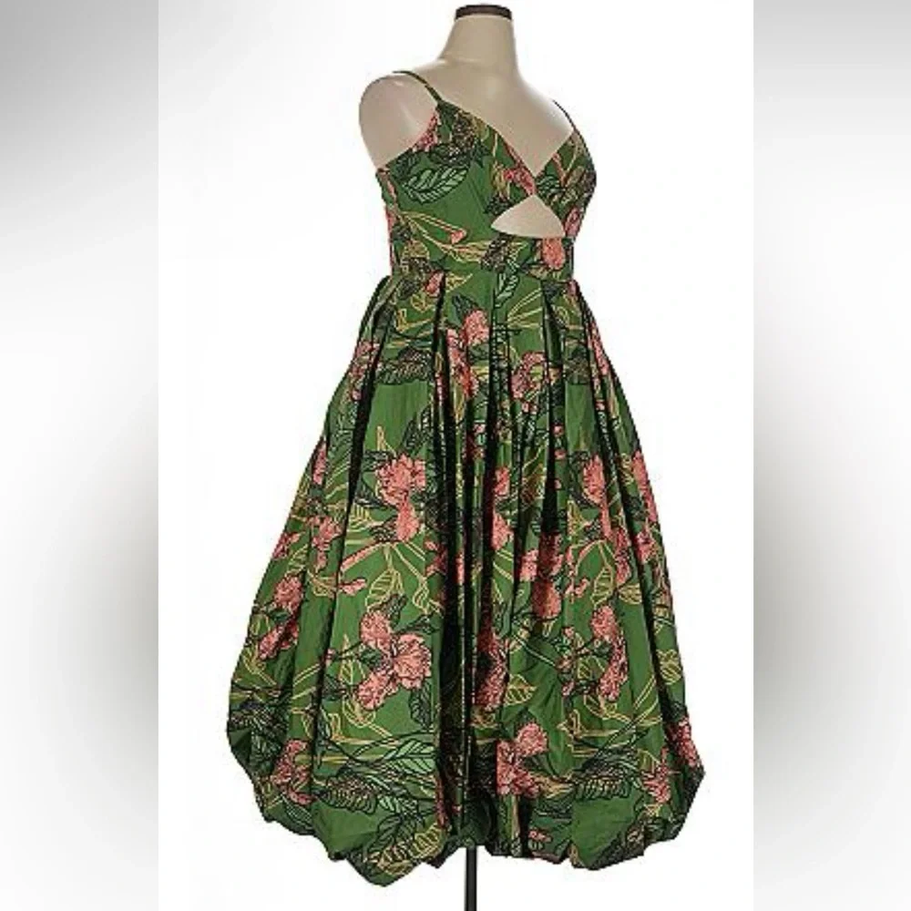 NWT Anthropologie Hutch Green Cutout Bubble-Hem Midi Dress - Picture 7 of 16